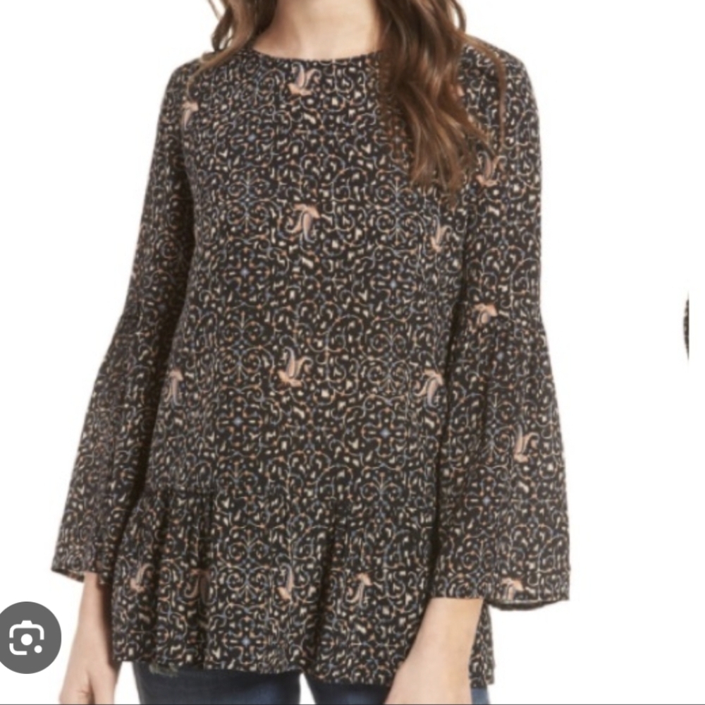 Madewell 💯 Silk Navy and Blush Patterned Blouse
